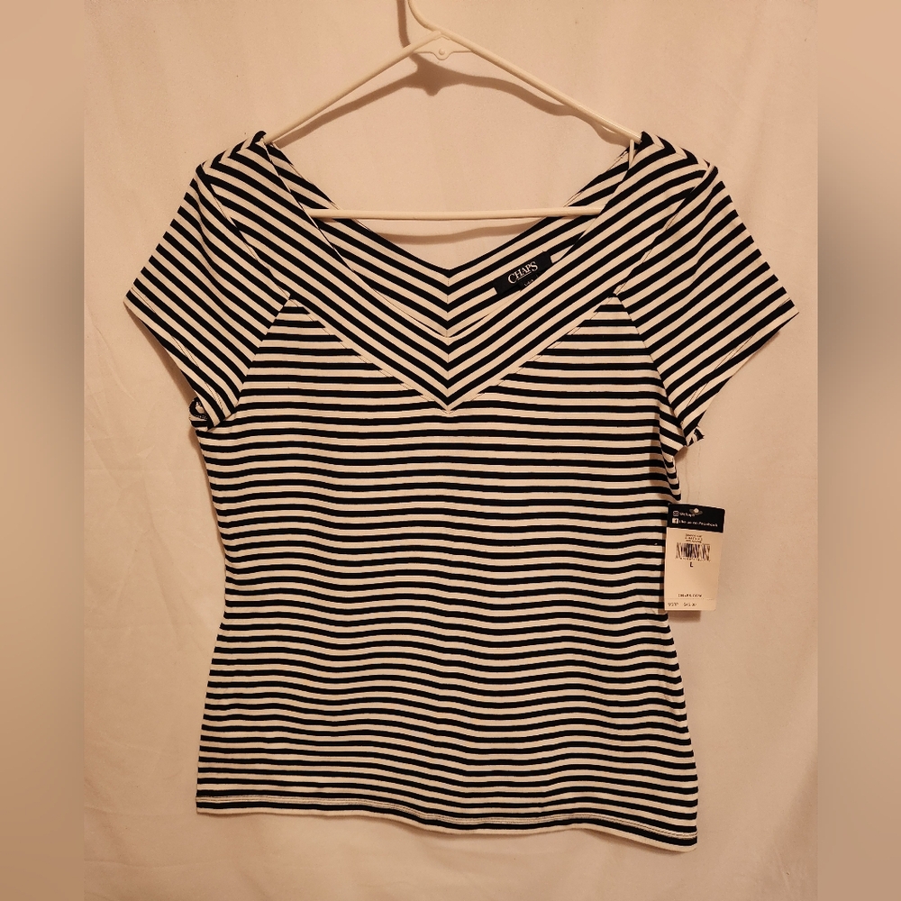 Chaps Women's Black and White Striped Top